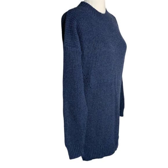 Nordstrom Dropped Shoulder Cable Knit Sweater S Blue High Collar Long Sleeve - Picture 3 of 5